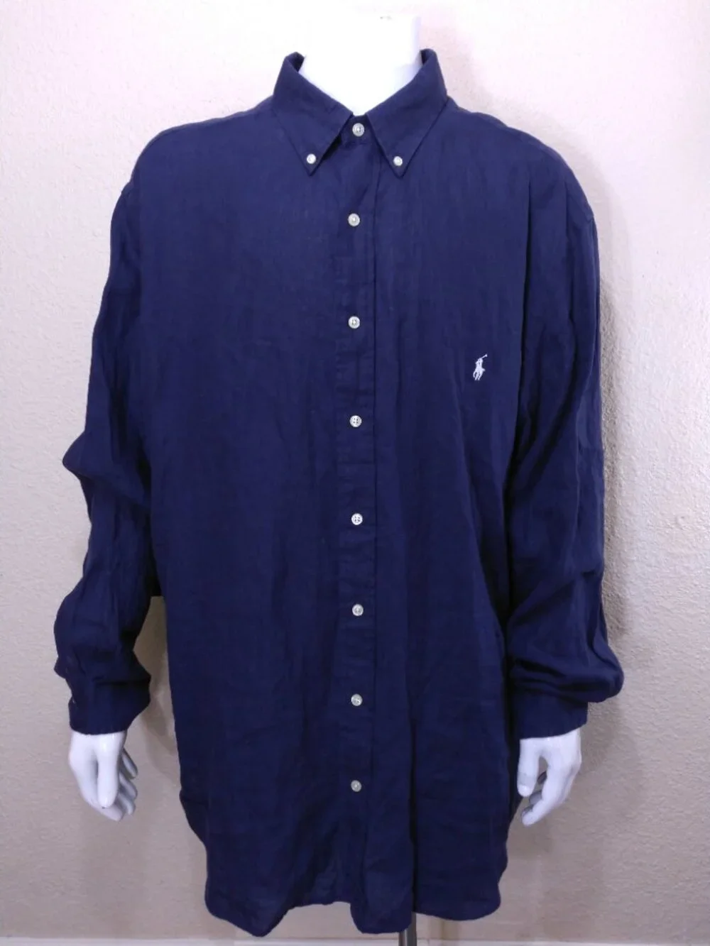 POLO RALPH LAUREN Long Sleeve Button Up Shirt 2XB Blue LINEN Mens 2XL BIG & TALL